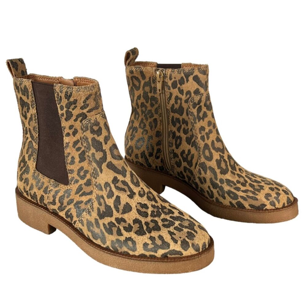 Lucky Brand Ressy Ankle Booties Womens 6M Tan Black Leather Animal Print Boots - Picture 6 of 16